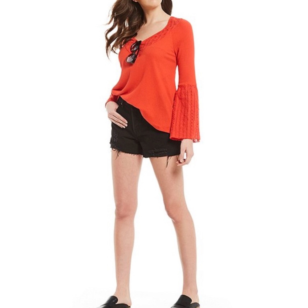 Free People Parisian Nights Knit Bell Sleeve Top